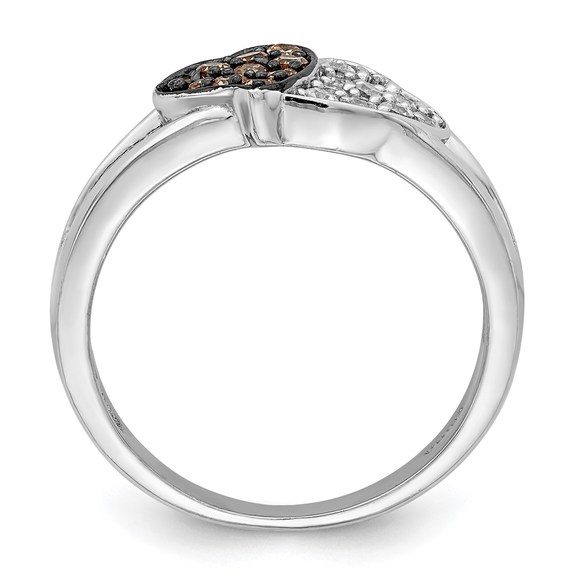 925 Sterling Silver Rhodium Clear & Champagne CZ Hearts Ring, Size 7 - Picture 2 of 5